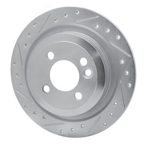 Mini Cooper Clubman Brake Rotor (1) - Rear Left - R1 Concepts - Drilled & Slotted - Silver - `09-`14